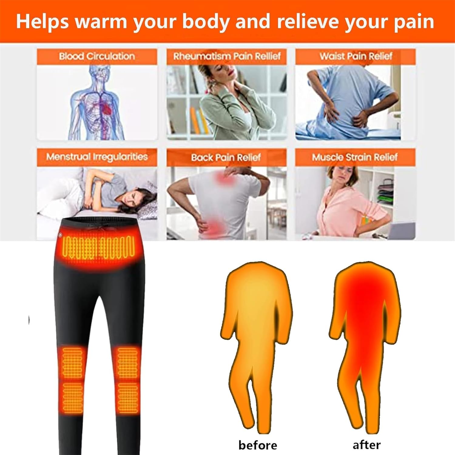 Heated Leggings Pants Outdoor Trouser Winter Warm Base Layer Bottom Electric 6-Zone Heatingfor Mountaineering
