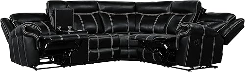 Miniatura 8 de Juegos de muebles de sala de estar, sofá, consolas de cuero, portavasos y caja de almacenamiento, 2 puertos USB2 tomas de corriente, asiento de cine