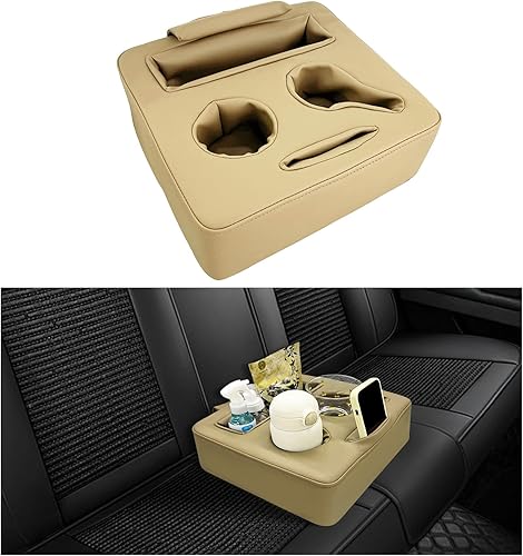 Miniatura 9 de Kewucn Organizador de asiento trasero de automóvil, bandeja de cuero para sofá, almohada impermeable para almacenar bebidas, aperitivos, teléfono