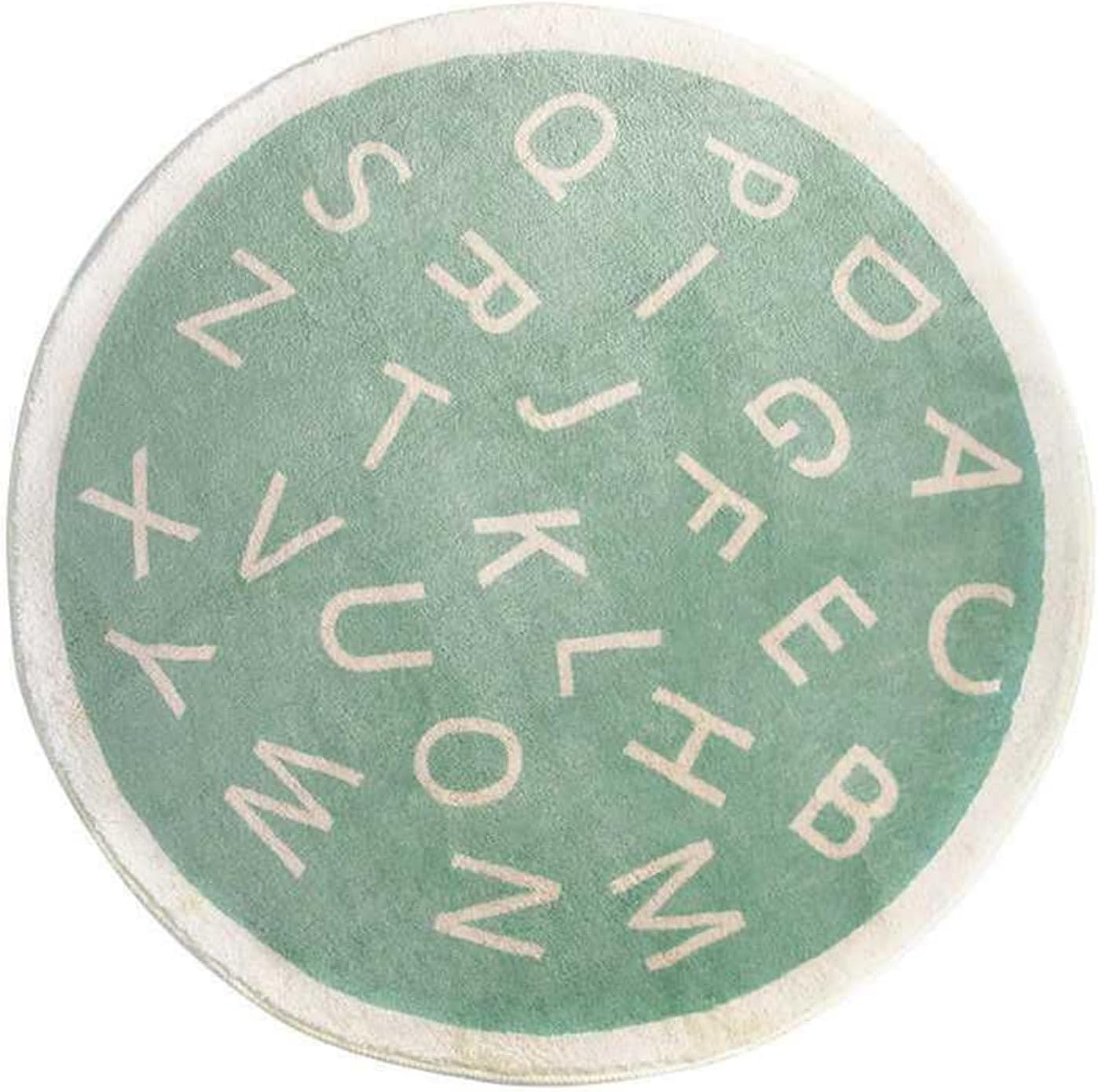 5.2ft ABC Round Kids Play Rug Soft Plush Alphabet Nursery Area Rug for Bedroom Non-Slip Educational Learning Rug Baby Crawling Play Mat Carpet for Kids Room Classroom Playroom, Green