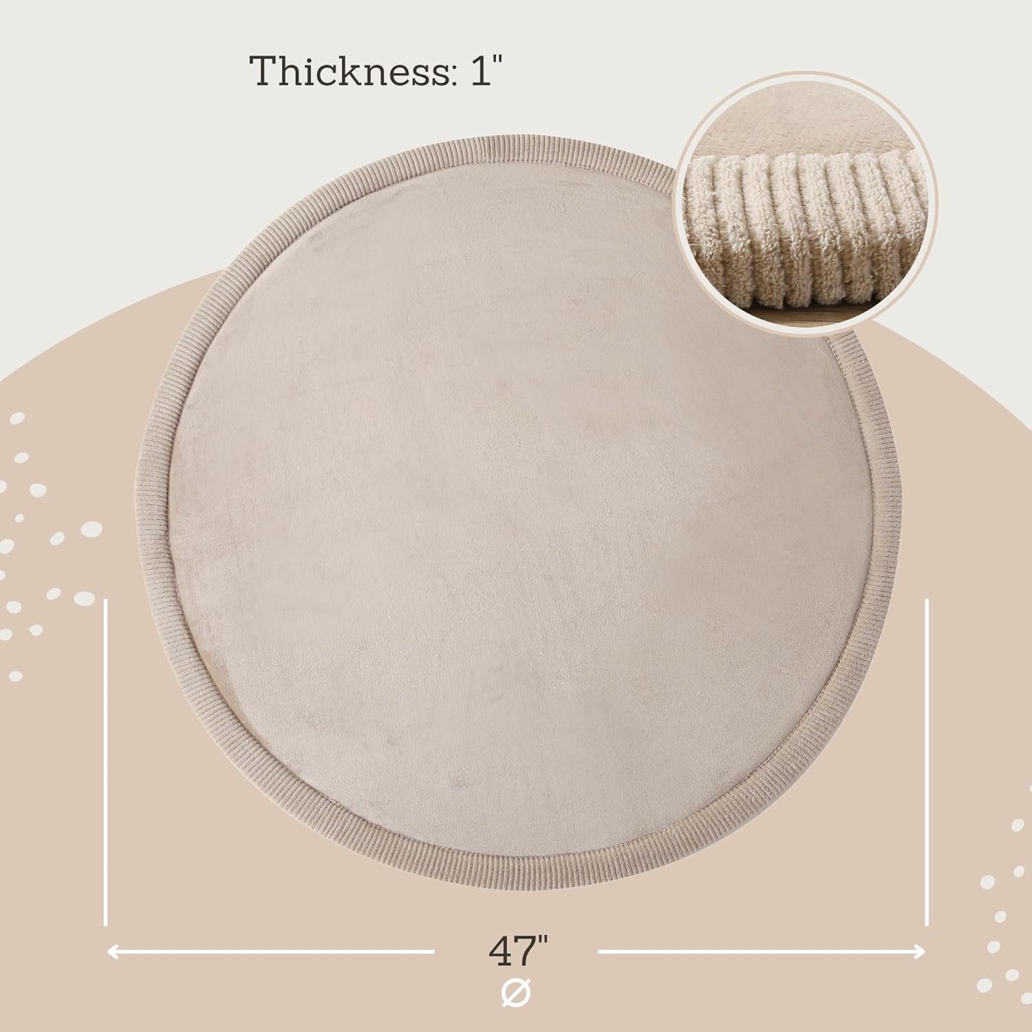 Hakuna Matte CloudSoft Baby Play Mat for Floor Ø 47" Beige – Coral Velvet Memory Foam Rug for Crawling & Cozy Play – Non-Slip, Water-Resistant, Easy-CareTummy Time Mat, Playmat for Playpen Beige Ø 47"