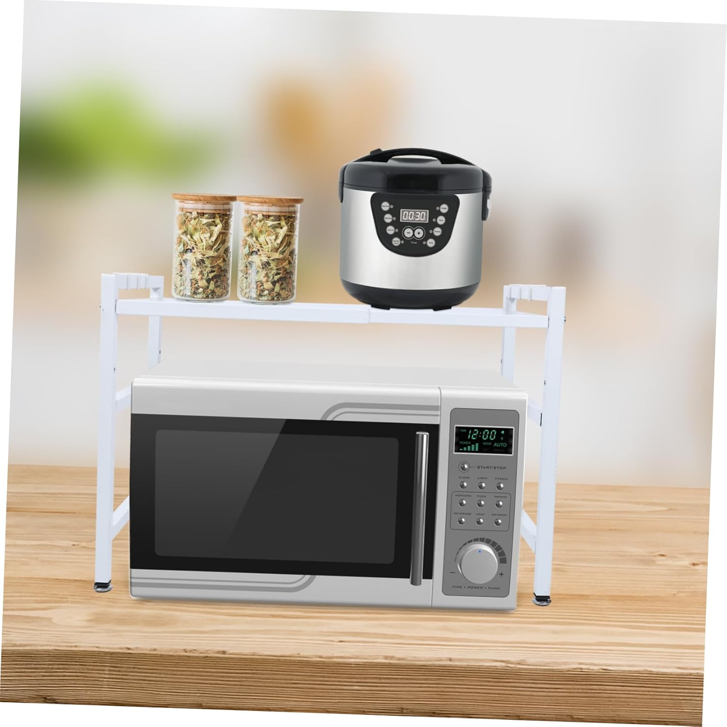 MAGICLULU Multifunctional Retractable Kitchenware Shelf Space Saving Storage Stand for Microwave Oven and Cooking Supplies Thickened Stable Desktop Rack for Bathroom and Kitchen Organization