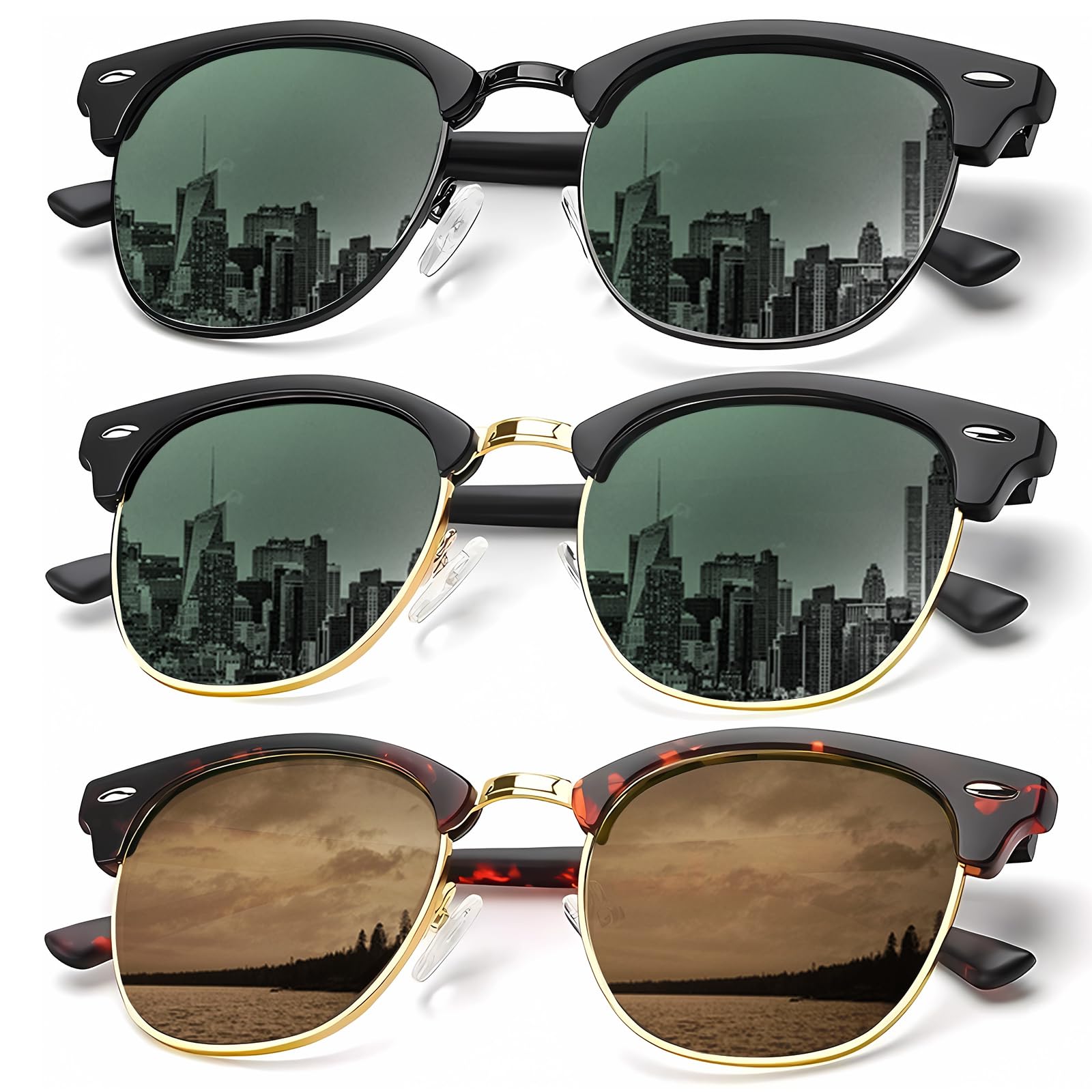 KALIYADI Sunglasses Men Polarized Sunglasses for Men Women Unisex Semi-Rimless Frame Retro Driving Sun Glasses UV Blocking