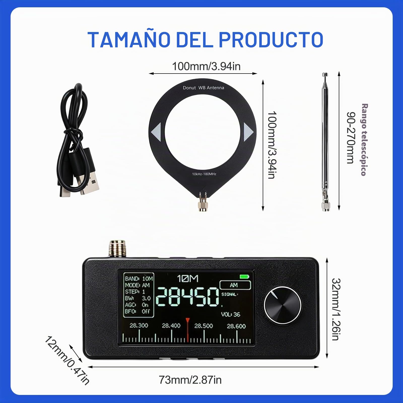 Mini Radio SI4732, Radio Completamente Equipado ESP-32-S3 Control Maestro, Chip SI4732, LSB, USB, AM, FM, Pantalla IPS de 4,8 cm, con Antena (A)