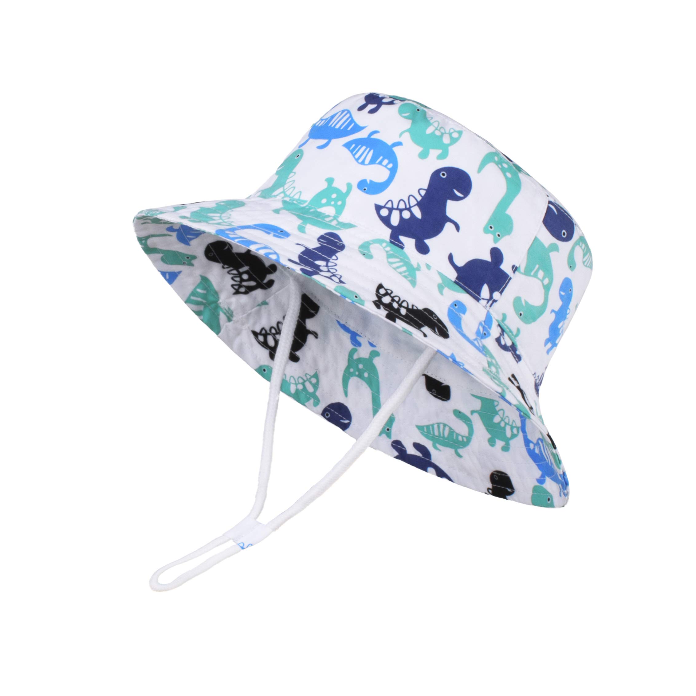 Langzhen Boys Multicolor Dinosaurs Sun Protection Hat For Kids Toddler Girls Wide Brim Summer Play Hat Cotton Baby Bucket Hat With Chin Strap - Multicolored - 1-2 Years