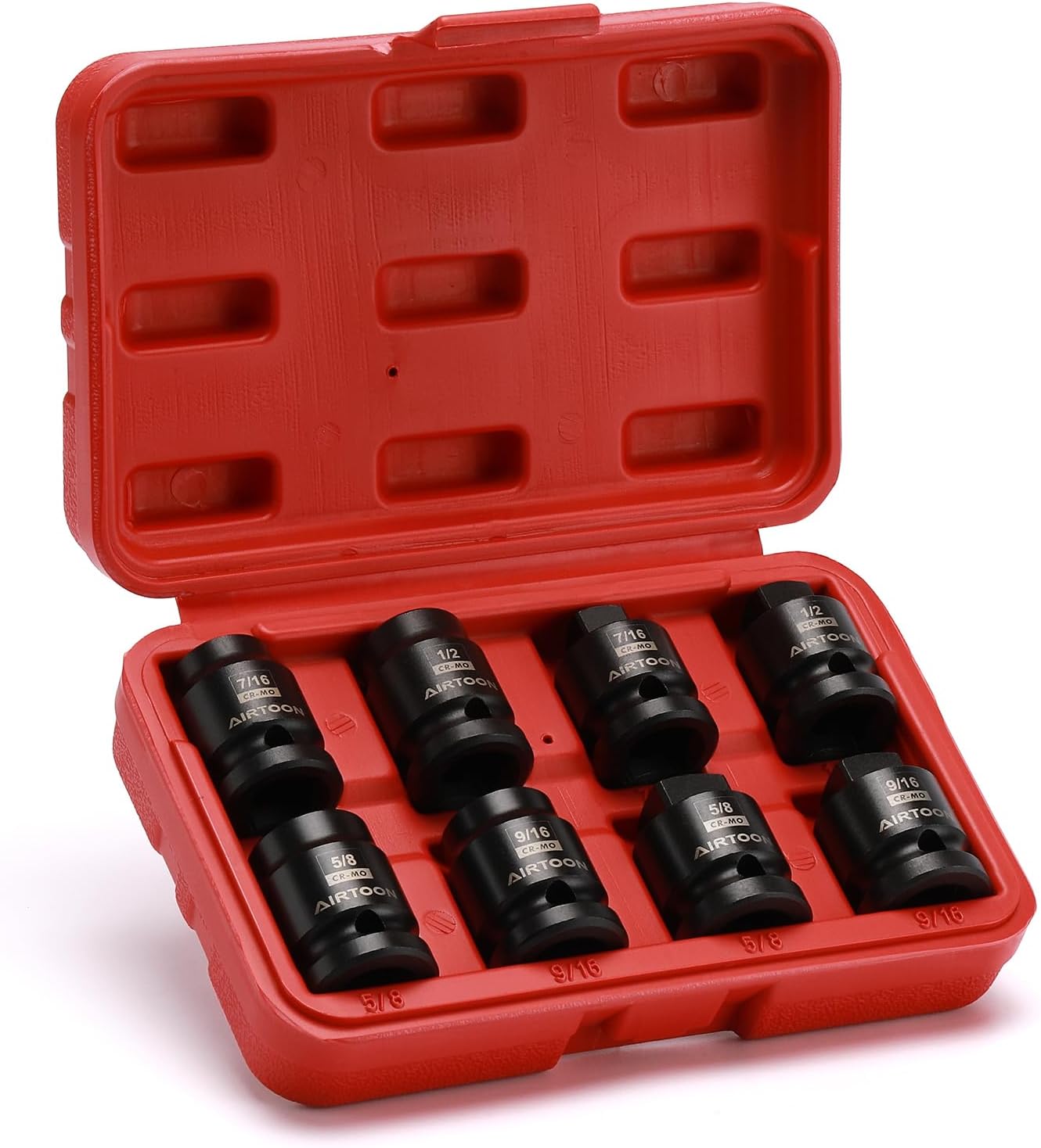 AIRTOON 1/2" Drive Pipe Plug Socket Set, 8Piece, SAE, CRMO, 7/16" 5