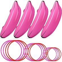 Leitee 16 Pcs Inflatable Banana Ring Toss Party Favor for Women Include 4 Pack Inflatable Banana with 12 Pcs Plastic Toss Rings Niqht for Adults Swimming Pool Decorations