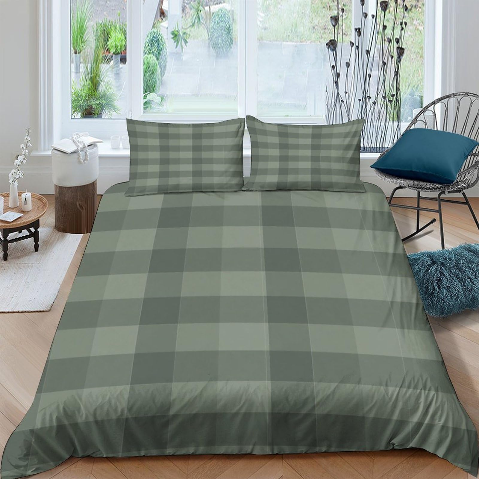 Ctjqhvkz Style-9 3D Printed Olive Green Plaid Fitted Sheet Microfiber Soft Breathable Checkered Bed Cover For Bedroom Guest Room Decor Single（135X200cm）