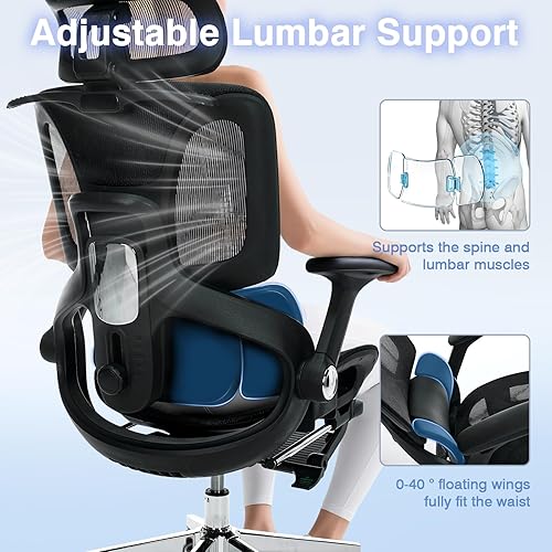 Miniatura 6 de Silla de oficina ergonómica de malla con reposabrazos 4D, silla de escritorio con respaldo alto, sillas de juegos para computadora con reposapiés,