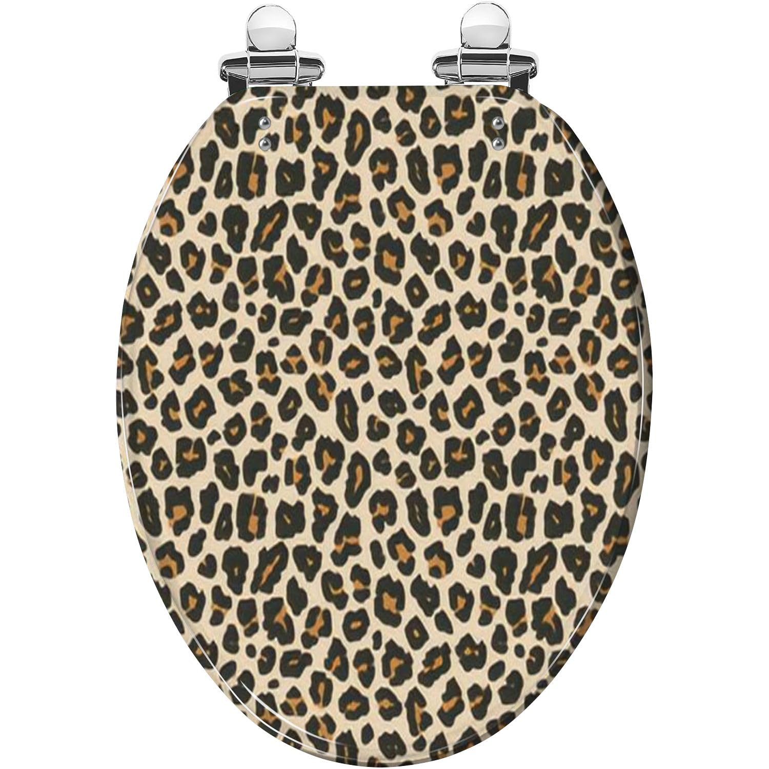 Elongated Toilet Seat Leopard print seamless pattern Animal skin background black brown Resin Toilet Seat Slow Quiet Close Lid with Quick-Release Hinges Cover Bumpers Easy to Clean Install