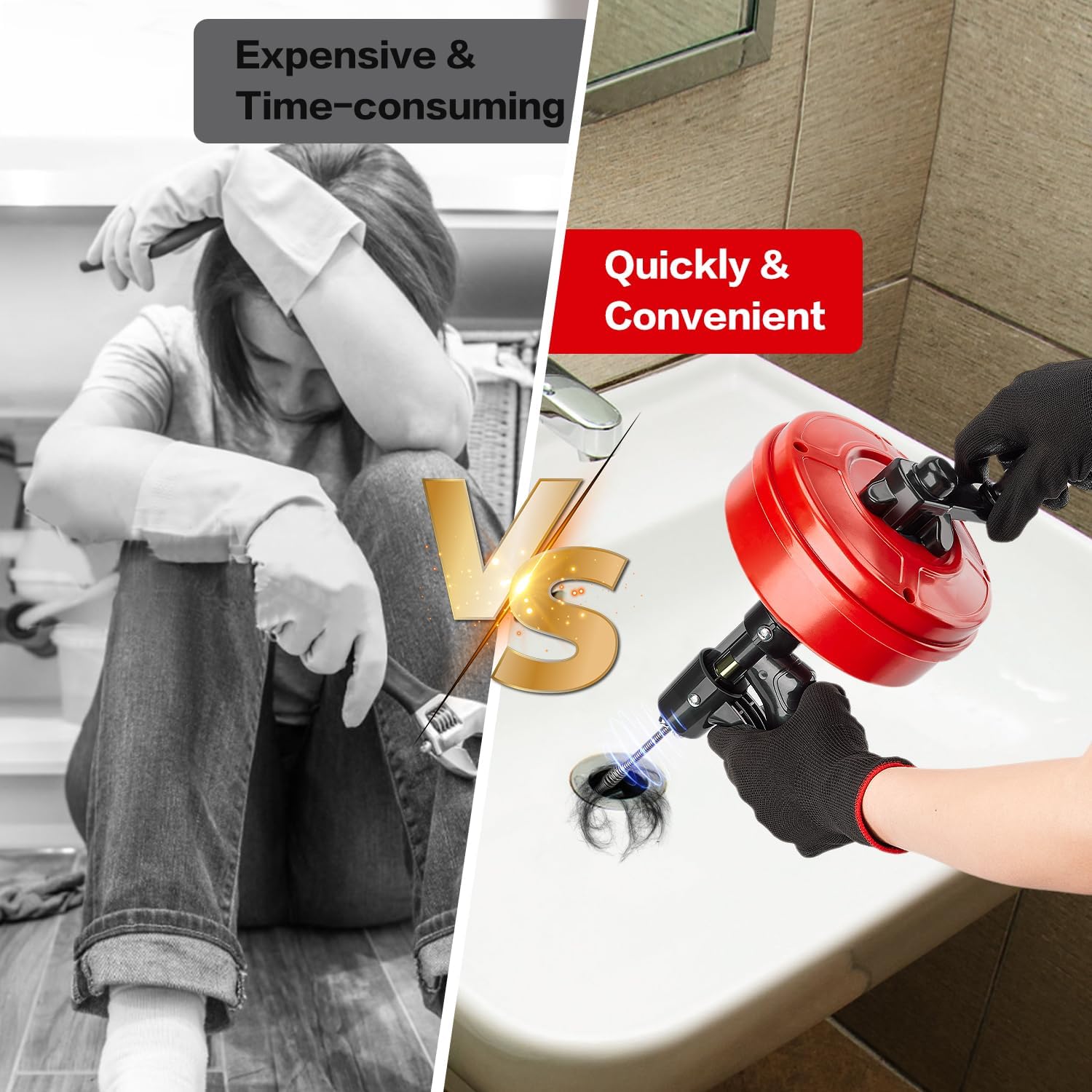 Upgrade Plumbing Snake Drain Auger,35 FT Automatic Retract Drain Snake with Dual Mode,Professinal Drain Clog Remover,Flexible Snake Drain Hair Remover Tool for Bathroom Shower Sink Kitchen