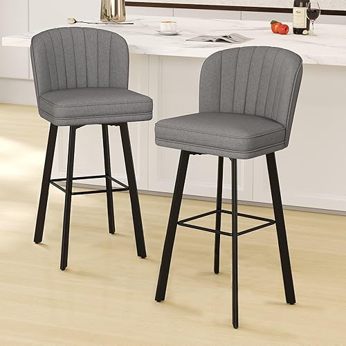 Miniatura 38 de Juego de 2 taburetes de bar giratorios de altura de mostrador, taburetes modernos de 26'' con respaldos y patas de metal, sillas de bar tapizadas,