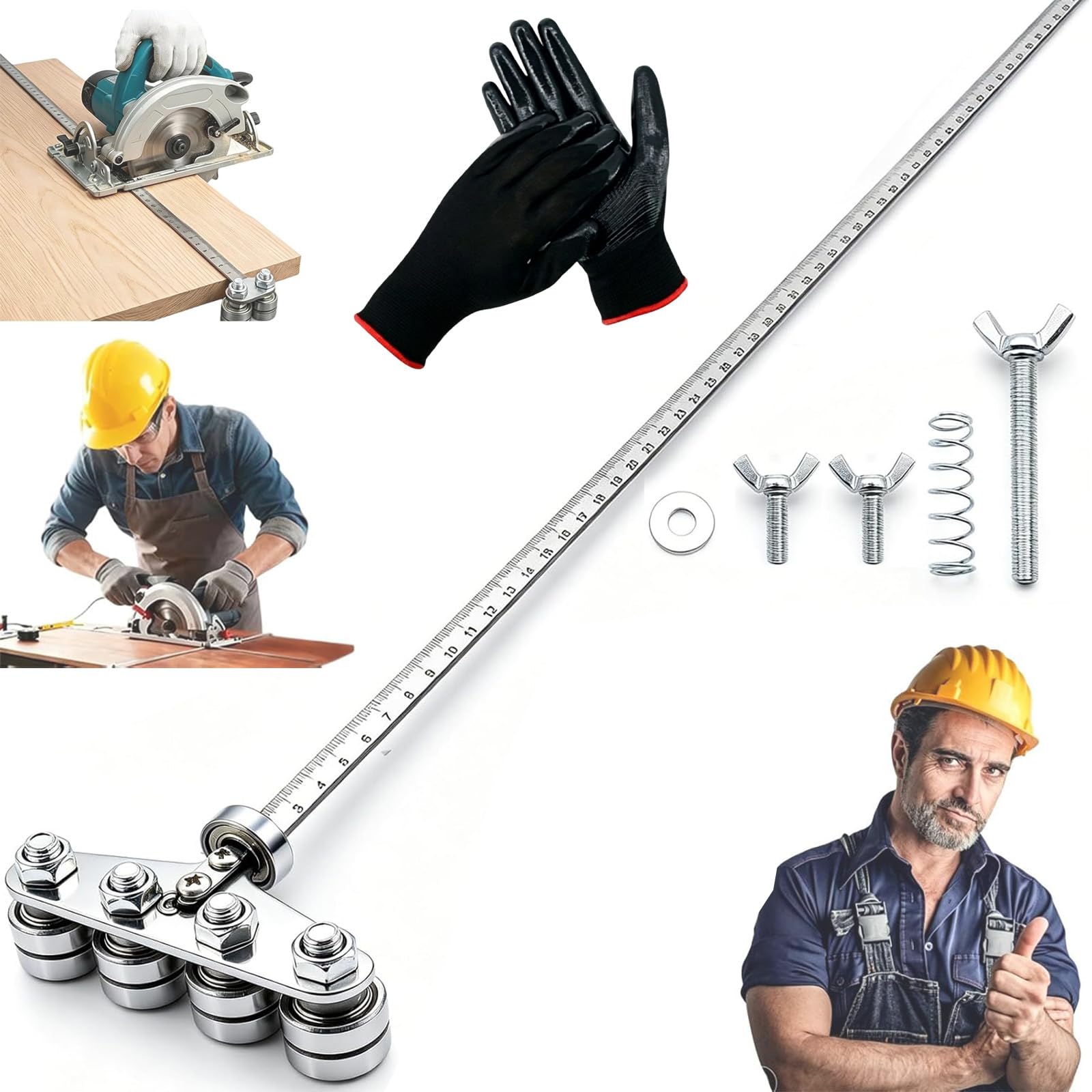 Stainless Steel Guide Ruler for Circular Saw, Wood Cutting Guide Ruler, Adjustable Stainless Steel Positioning Calipers, for Precise Measurements, for Circular Saws Hand Saws (24in)