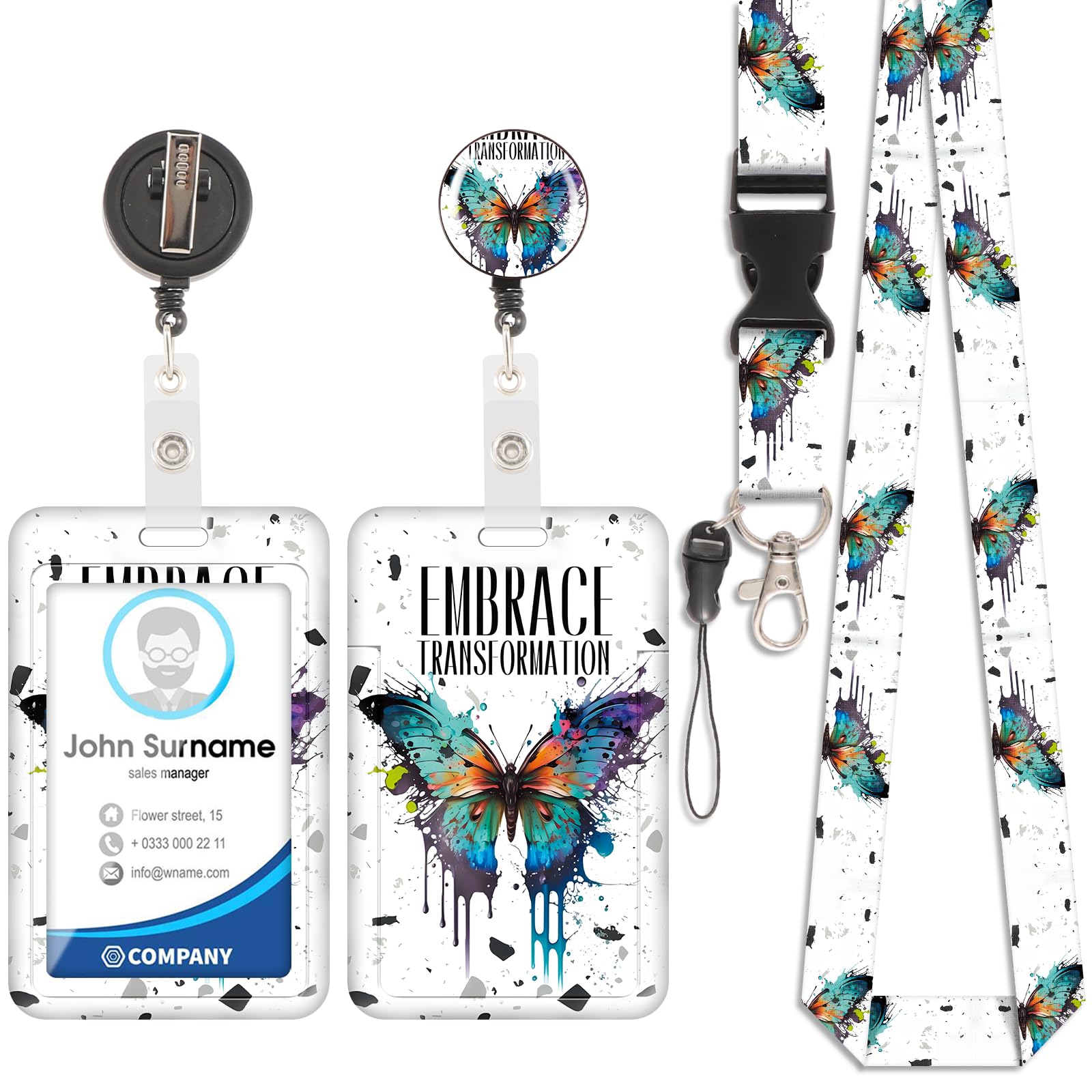 Porta Badge de Collo con Cordino, Portabadge in Plastica, ID Badge Lanyard Card Holder, Clip Retrattile