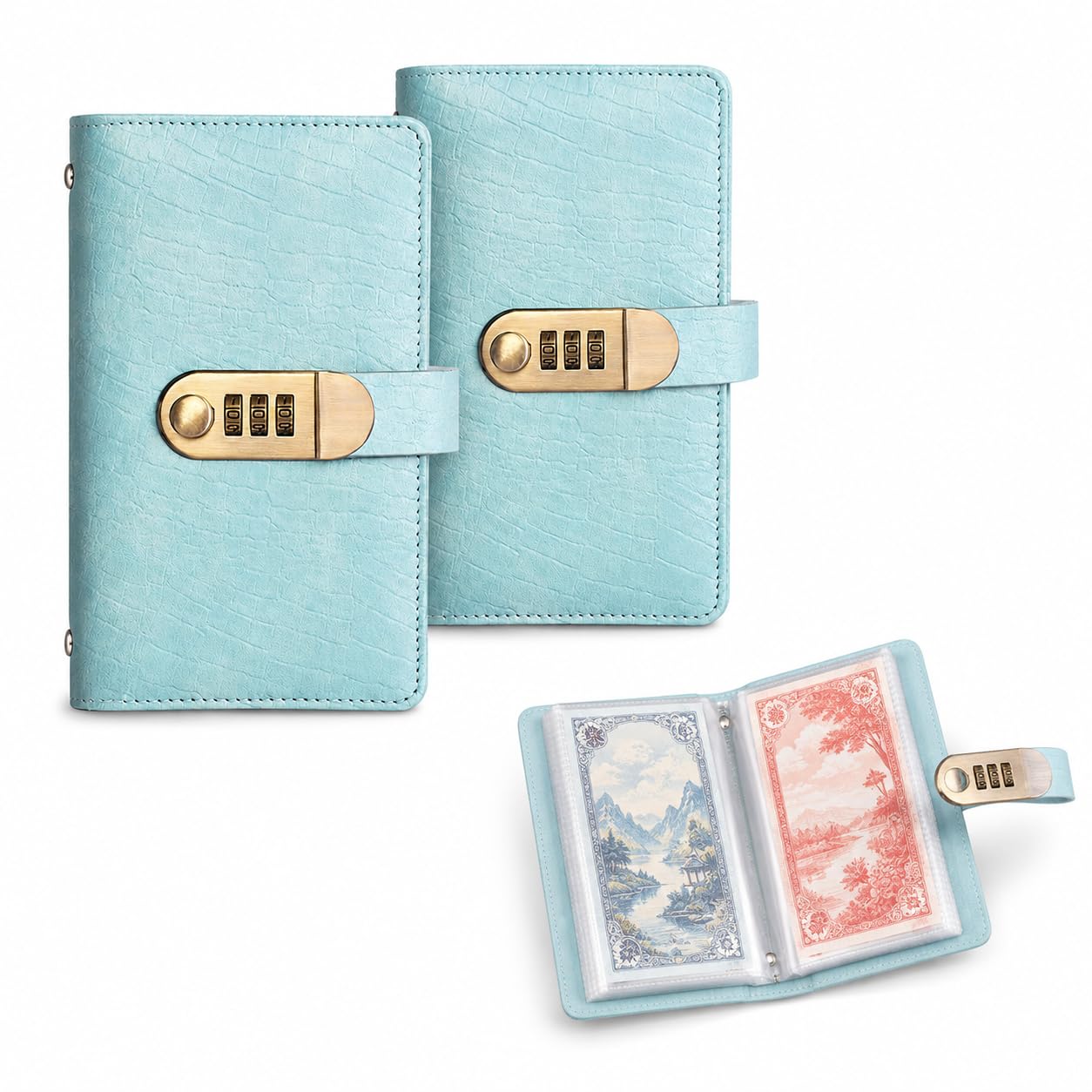 Lockable Savings Notebook, Locking Banknote Collection Booklet，Blue：2pcs