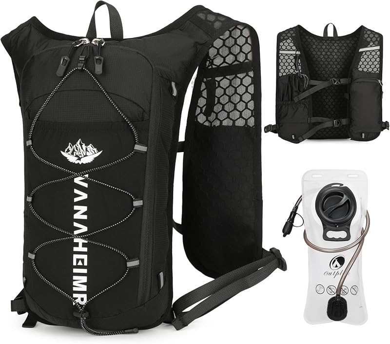Ultralight Hydraion Running Vest with 2L Water Bladder for Men Women, Waterproof Water Backpack with Zipper Phone Pocket, Multipocket Hydropack Vest for Cycling Running Marathon Jogging, Black