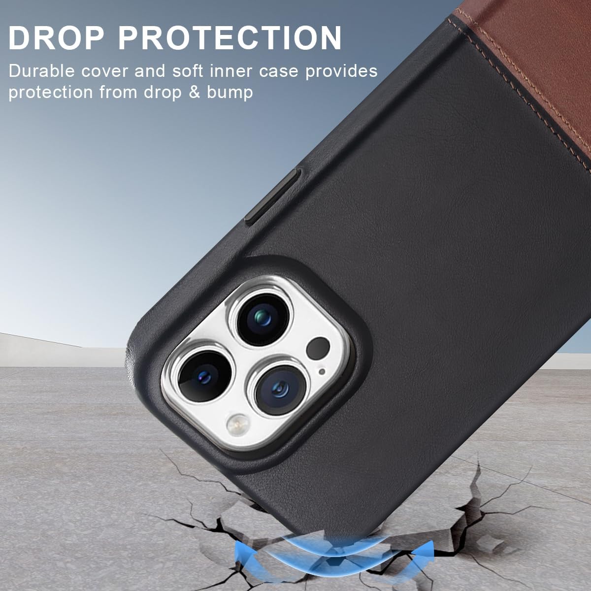 KEZiHOME Case for iPhone 13 Pro, Compatible with MagSafe, Genuine Leather Drop Protection Shockproof Shell Full Body Protective Cell Phone Cover Case Compatible with iPhone 13 Pro 2021 (Black/Brown)