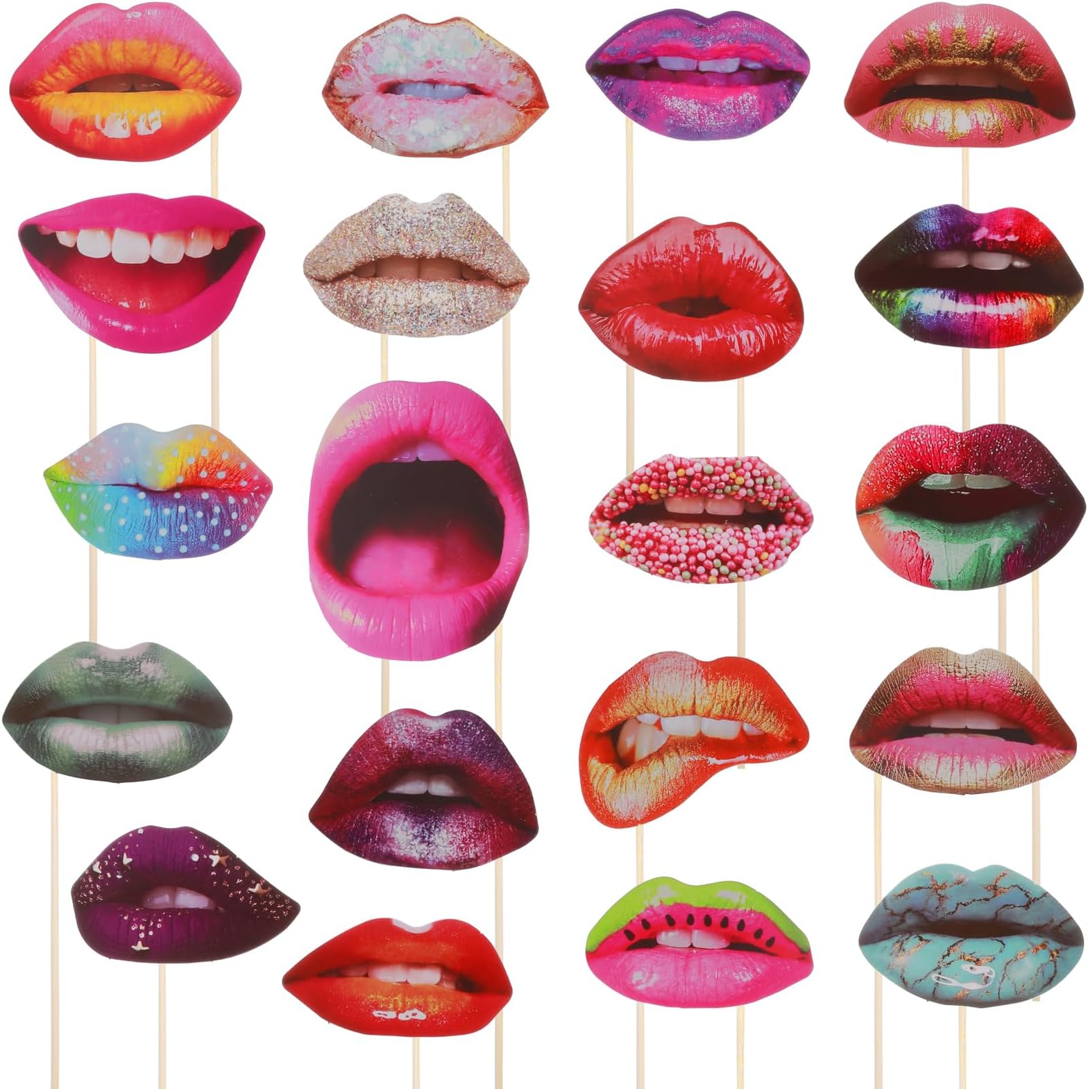 20Pcs Party Photo Booth Props,Fun Lips Mouth Photobooth Props Handheld Party Selfie Photo Props for Kids Women, Birthday Weddings Graduation Party Supplies Photo Props