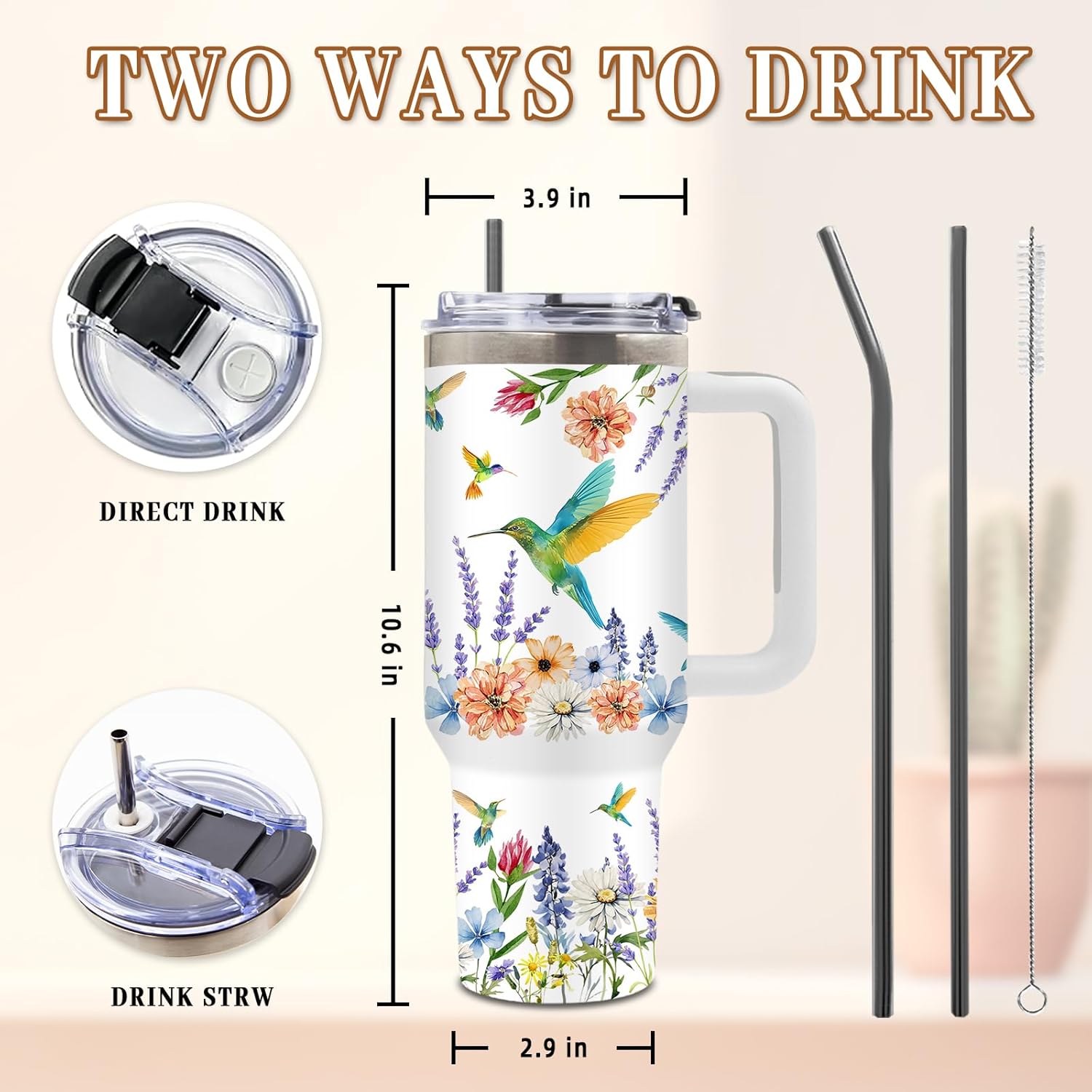 DUUV Christian Gifts for Women, Christian Tumbler 40 Oz with Handle, Faith Religious Gifts for Wife Girls Teen, Hummingbird Gift for Faith Lovers Women, Gift for Birthday Christmas Thanksgiving, 1PCS - Image 3