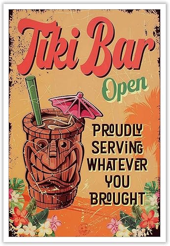Miniatura 20 de Póster de decoración de bar Tiki con texto en inglés "Don't Worry, Be Happy Parroth", póster hawaiano para decoración del hogar, adecuado para Multi