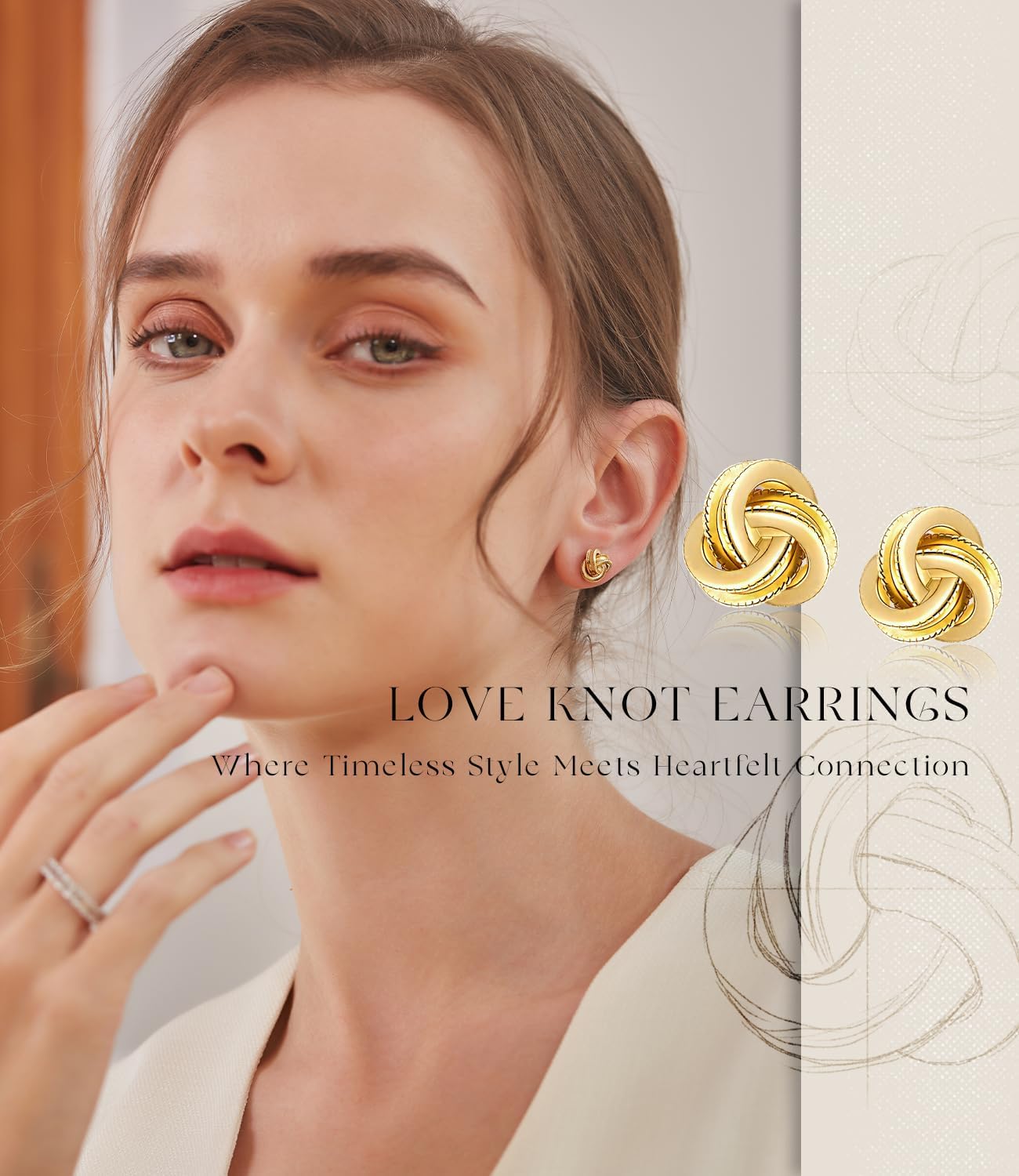 Gold Plated Sterling Silver Studs Love Knot Earrings For Women | Hypoallergenic & Nickle Free Jewelry for Sensitive Ears - Image 2