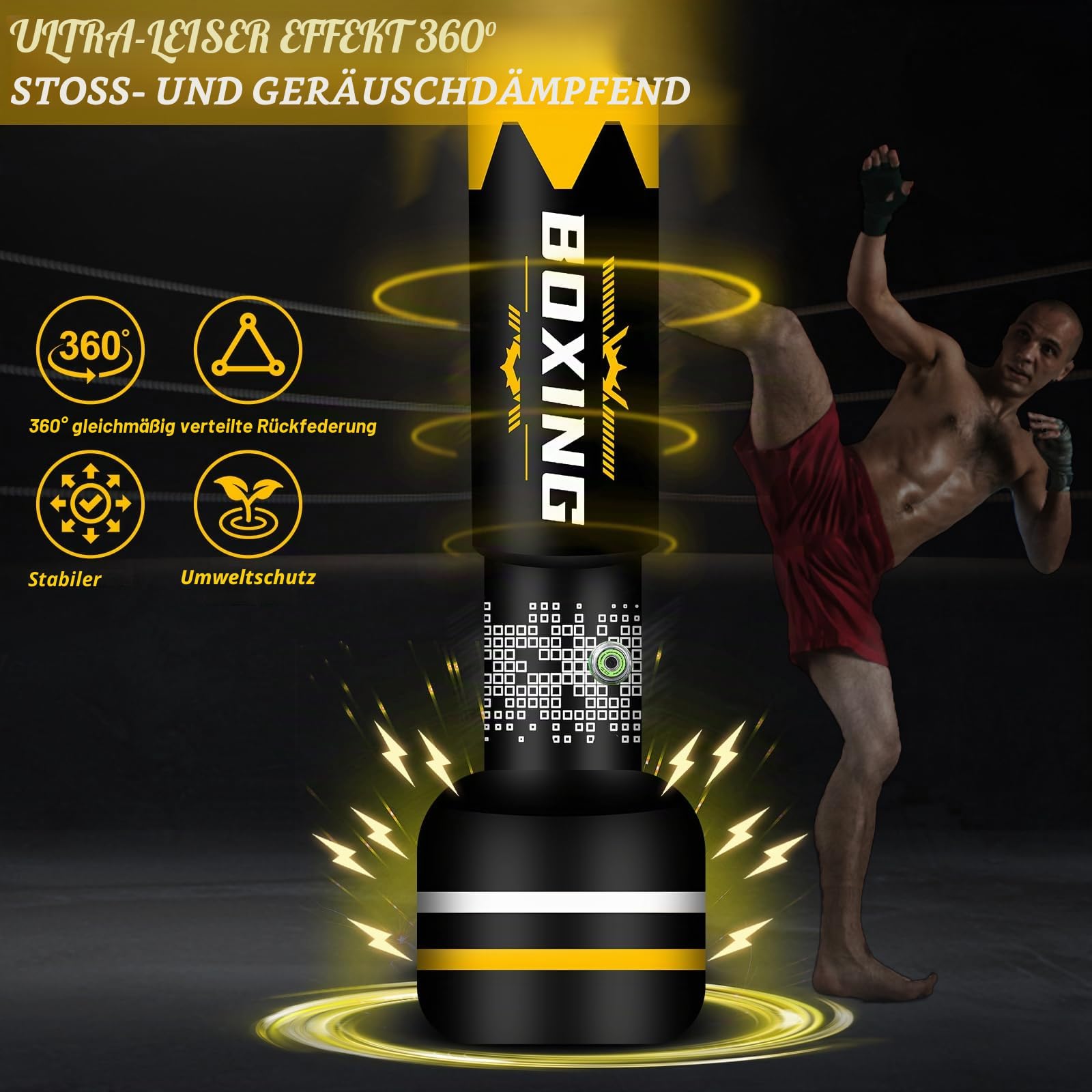NZQXJXZ Boxsack Stehend Erwachsene, 180cm Upgraded Selbst Aufblasen Schweren Boxsack mit Boxhandschuhen und Built-in Luftpumpe für die Ausbildung MMA Muay Thai Fitness Anfänger