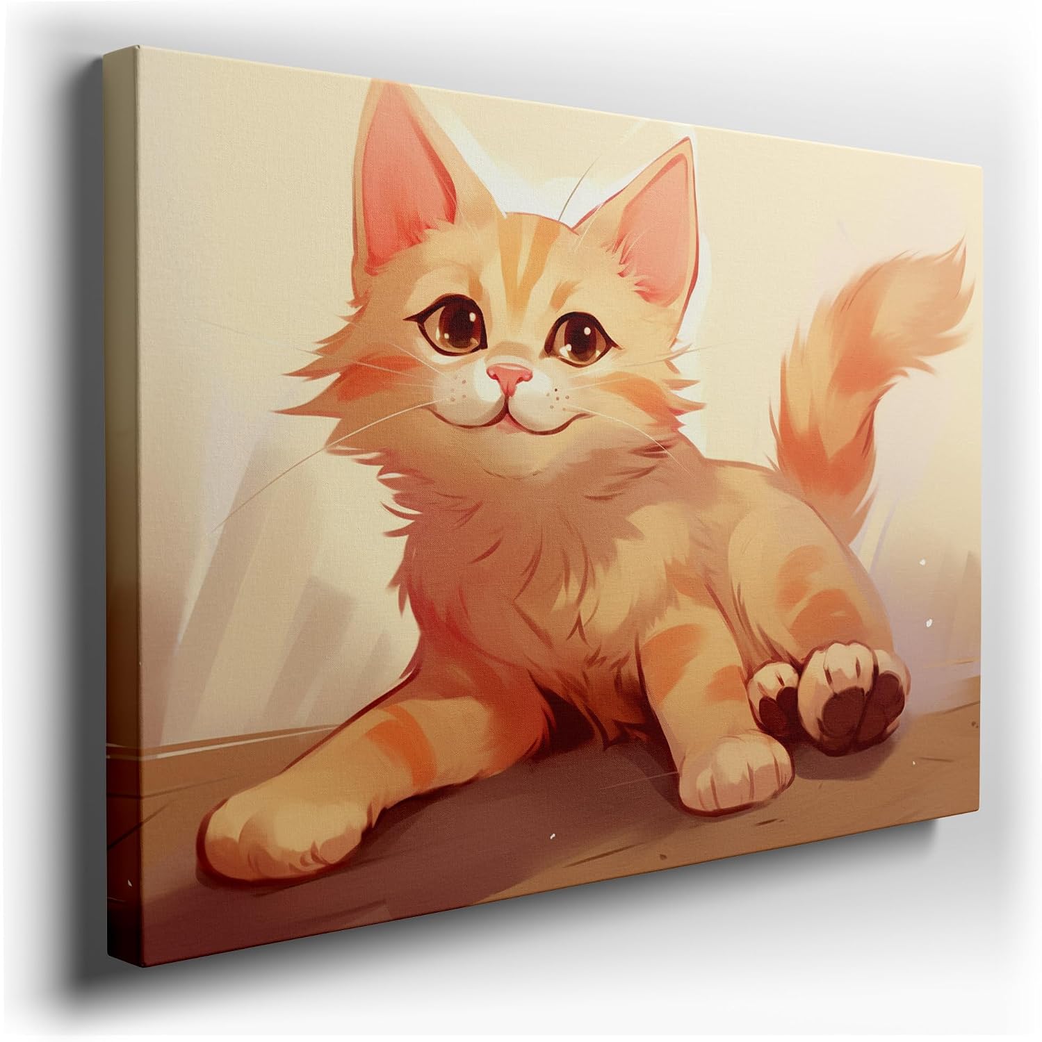 Canvas for Living room. Whiskers in the Sunlight � Capturing the Playful Charm of a Tabby Cat at Rest, 27 x 18 inch Canvas Wall Art - Ready to Hang