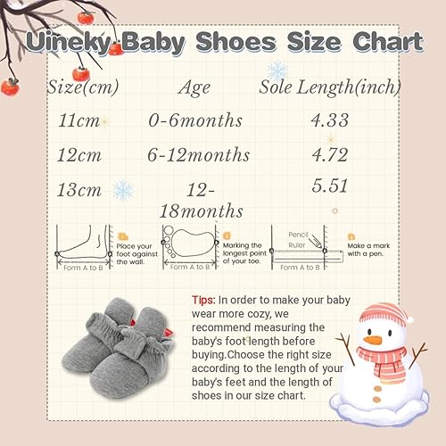 Miniatura 6 de Uineky Botines de algodón para bebés, niños y niñas, para recién nacidos, calcetines suaves para niños y niñas, zapatos de cuna cálidos para el