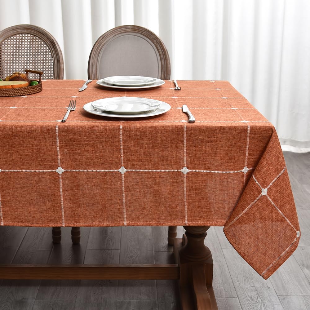 Plenmor Leinen Tischdecke Baumwolle, Leinenoptik Tischdecke Abwaschbar Table Cloth Boho Tischdecke Rechteckig für Küchentisch und Outdoor Tischtuch