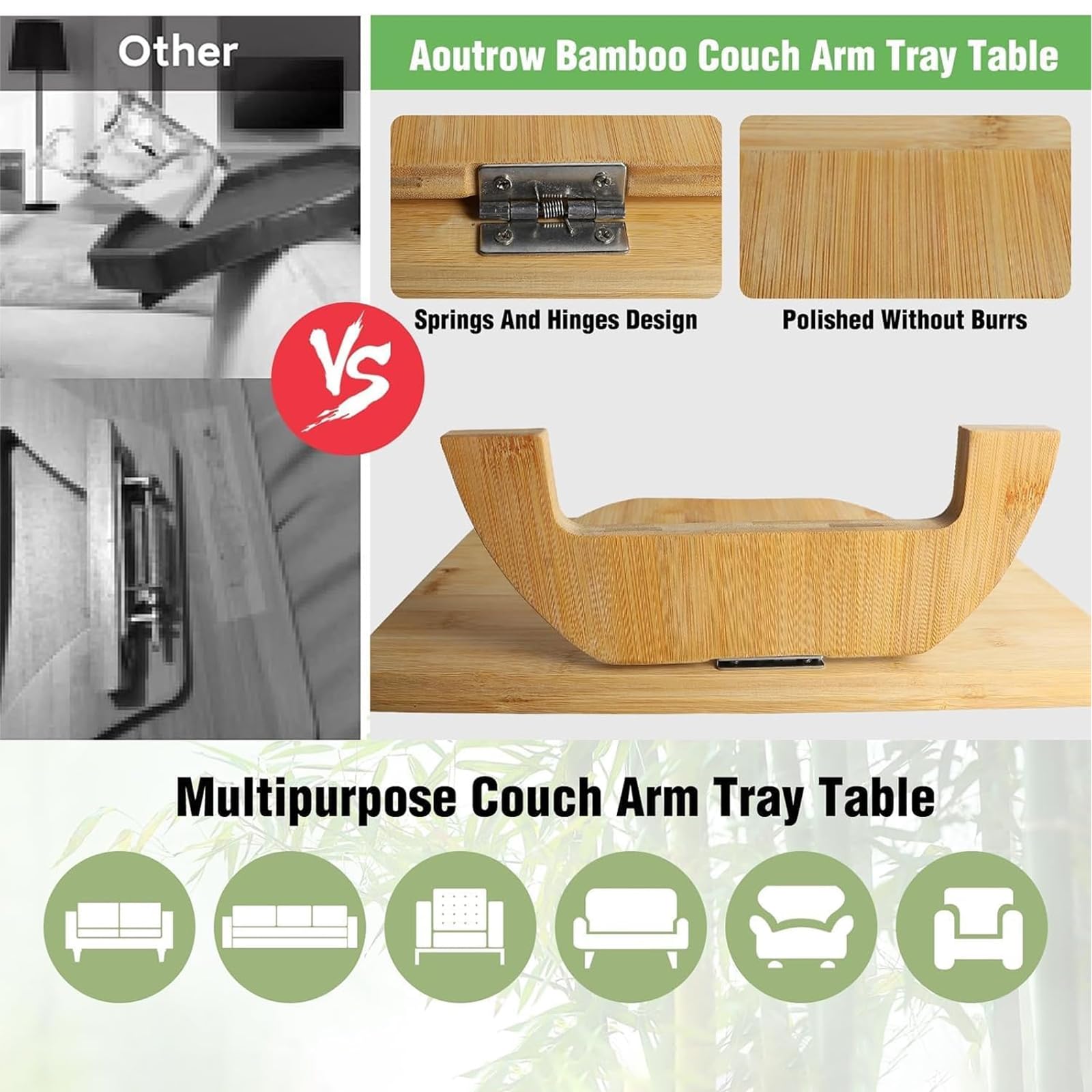 Bandeja para reposabrazos de sofá,Bandeja de Brazo para Sofá de Bambú,Mesa Plegable para reposabrazos de sofá,con Soporte para teléfono,para Aperitivos,Teléfonos,Mandos y Bebidas