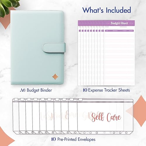 Miniatura 2 de SOUL MAMA Carpeta de Presupuesto con Sobres con Cremallera - Organizador de Dinero Azul para Efectivo, Carpeta A6 con Sobres de Efectivo para