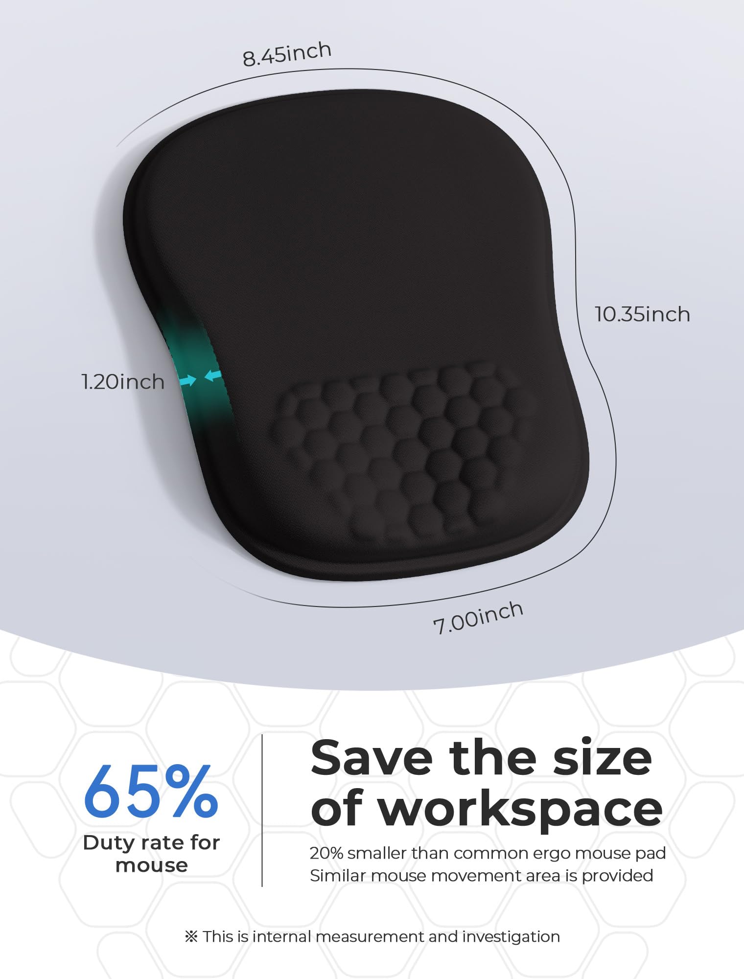 Estetyczna ergonomiczna podkładka pod mysz do łagodzenia bólu cieśni nadgarstka, do 65% obszaru myszy, pianka z pamięcią kształtu, wklęsła podkładka pod nadgarstek do biura, komputera, gier