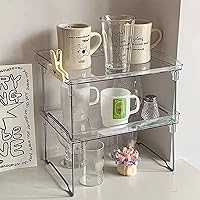 Vista 9 de Estantes apilables, organizadores de estantes de gabinete, estantes apilables transparentes para encimera, estante plegable, organizador