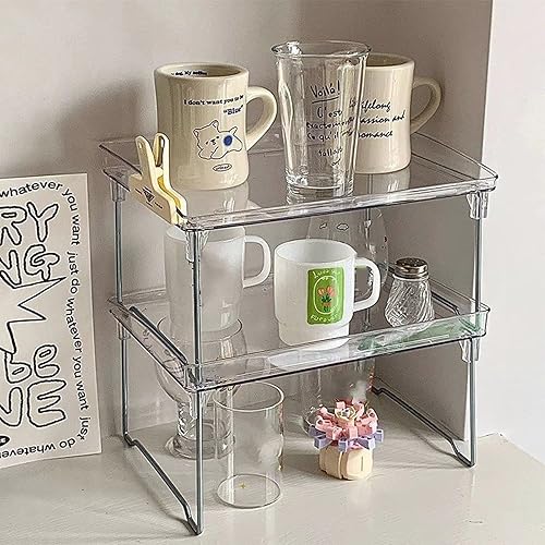 Miniatura 9 de Estantes apilables, organizadores de estantes de gabinete, estantes apilables transparentes para encimera, estante plegable, organizador de