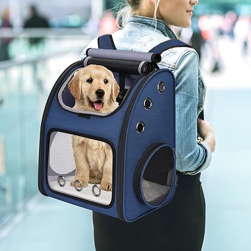 Miniatura 7 de Mochila expandible para gatos, perros y animales pequeños, transportador portátil de viaje para mascotas, diseño súper ventilado, aprobado por