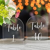 Vista 18 de JOYIT Números de Mesa de Boda en Arco 1-10 con Soportes – Letreros Acrílicos Impresos por Ambos Lados de 5" X 7" con Fondo Negro y Texto Blanco