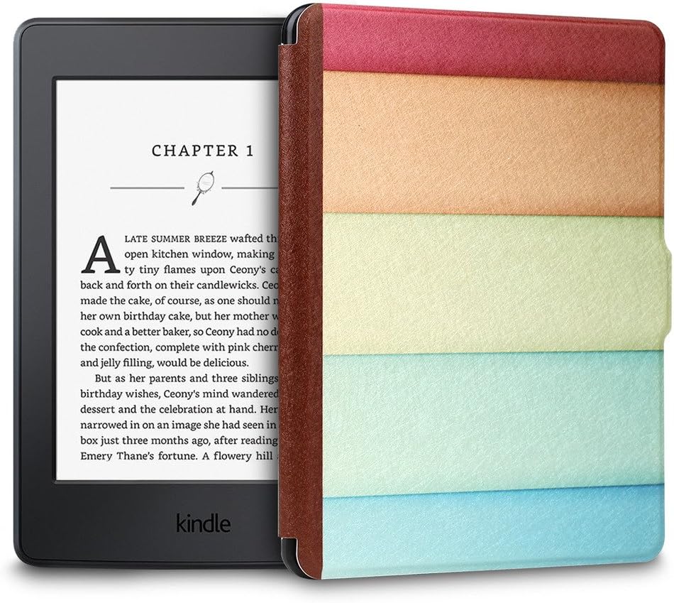 Walnew Kindle 7th Gen Colorful Painting Case - The Thinnest and Lightest Leather Cover for Amazon Kindle (With 6 Glare-free Touchscreen Display, 2014 Released), with Auto Sleep/ Wake Function (Rainbow)