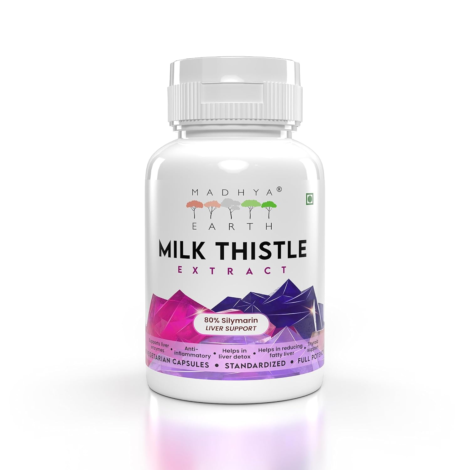 Madhya Earth Milk Thistle Extract Veg Capsules 80 Silymarin Liver