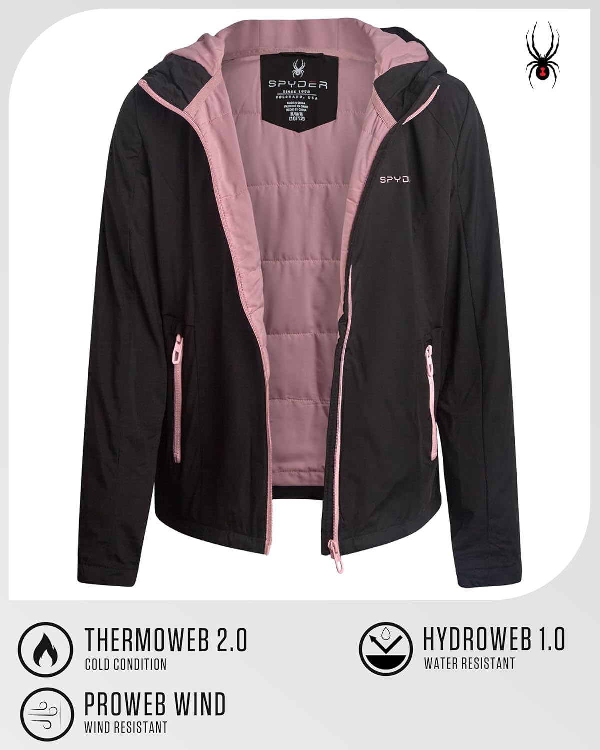 Spyder Girls Windbreaker Jacket - Lightweight Insulated Water and Wind Resistant Jackets for Girls Zip Up Kids Outerwear Coat - Image 3