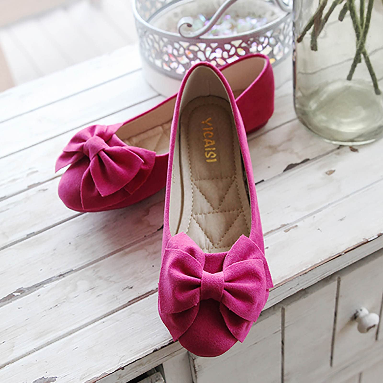 Women Singles Shoes Flat Shoes Bowknot Casual Shoes Slip On Work Shoes Cute  Flat Shoes for Women Comfortable (Hot Pink, 6) : Amazon.co.uk: Fashion