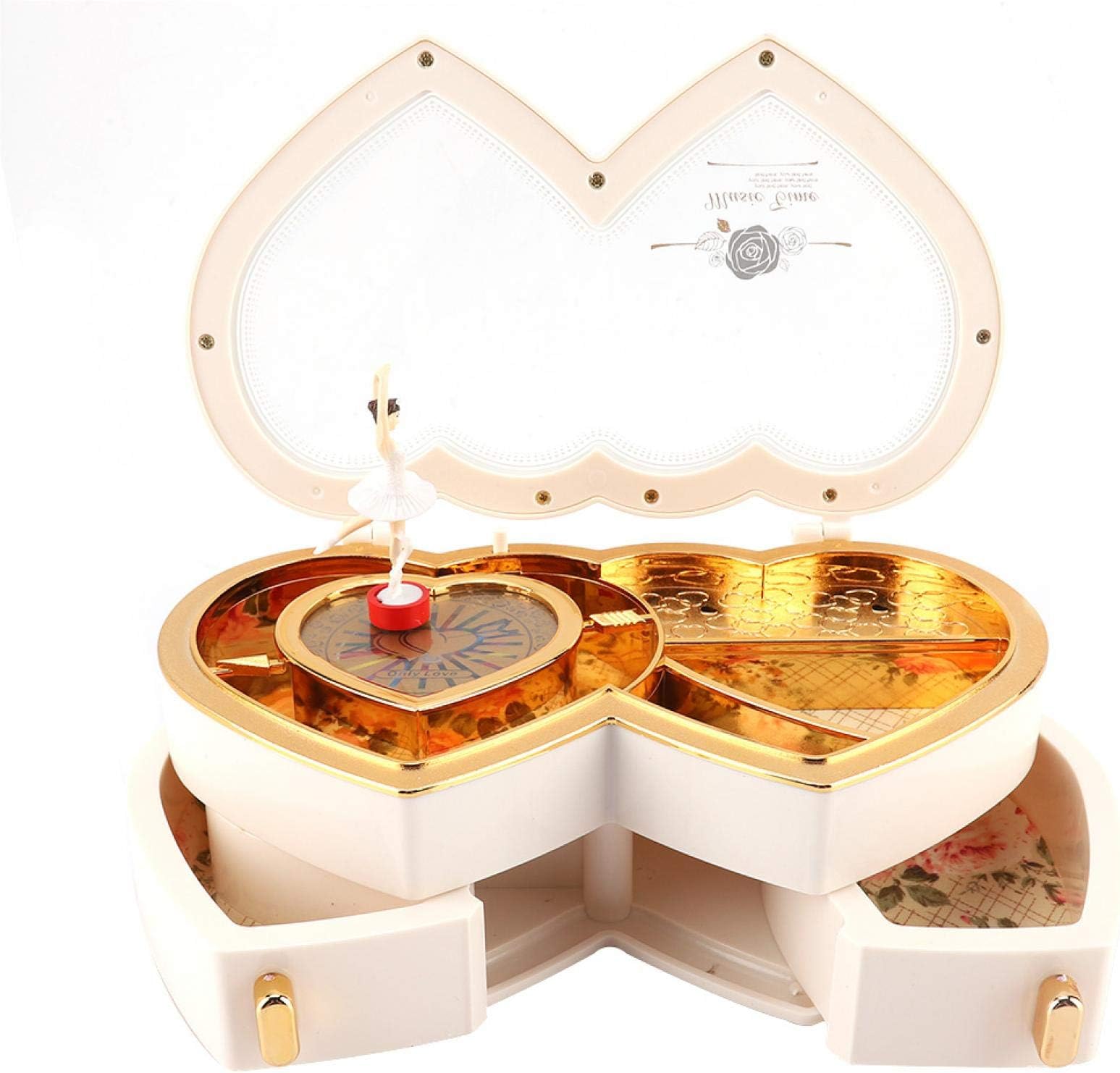 Atyhao Music Box Double Heart Ballerina Musical Jewelry Box Storage Case for Little Girls Home Decor(white)