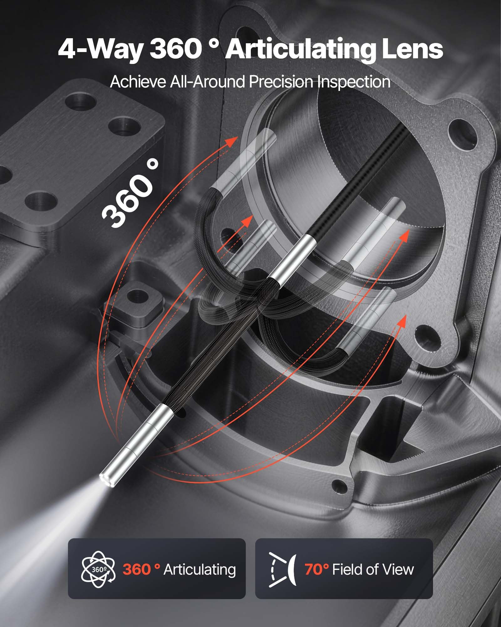VEVOR Endoscopio Cámara de Inspección de 360° Articulado en 4 Direcciones con Pantalla IPS, Sonda de 3,9 mm, Batería 7000 mAh, Luces LED, 32 GB, Zoom Multinivel, para Motores Espacios Reducidos y HVAC