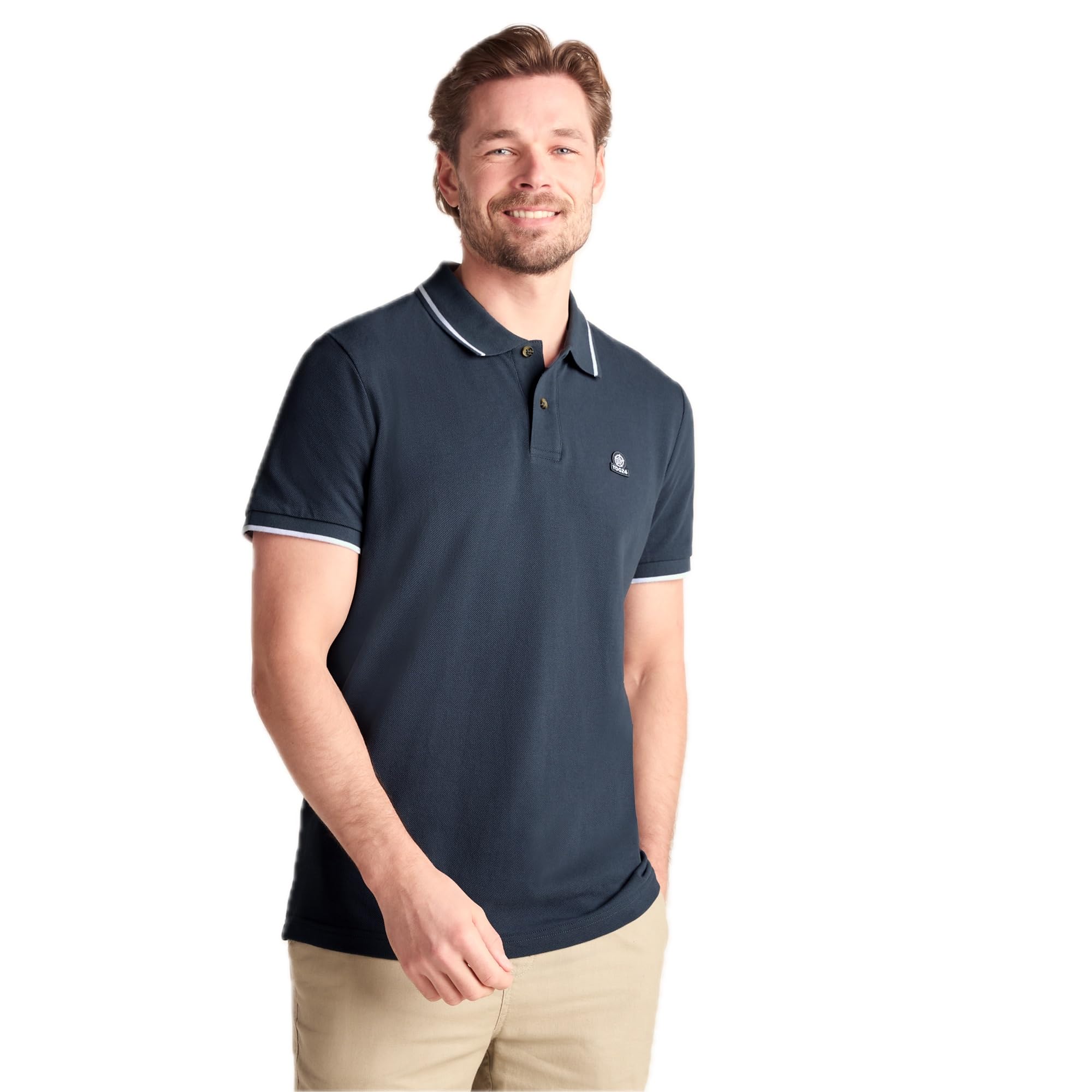 TOG24 Binsoe Men's Polo T-Shirt in 100% Sustainable Supersoft Textured Cotton Pique, Flat Knitted Ribbed Collar and Cuffs, Contrast Tipping