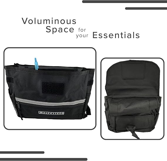Alveytech Saddle Bag for Mobility Scooter (Black) - Side Storage Organizer for Walkers, Rollators, Transport Chairs - Wheelchair Side Bags for the Armrest - Jazzy Power Chair Accessories for Seniors