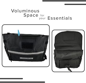 Alveytech Saddle Bag for Mobility Scooter (Black) - Side Storage Organizer for Walkers, Rollators, Transport Chairs - Wheelchair Side Bags for the Armrest - Jazzy Power Chair Accessories for Seniors