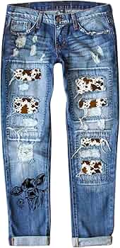 Abbigliamento da Lavoro da Donna Jeans Sciolti Vita Alta Sciolto Dritto Casual Pantaloni a Gamba Larga Rock Hip Hop Stile Casual Jeans Modello Stampato Jeans (Azzurro,S