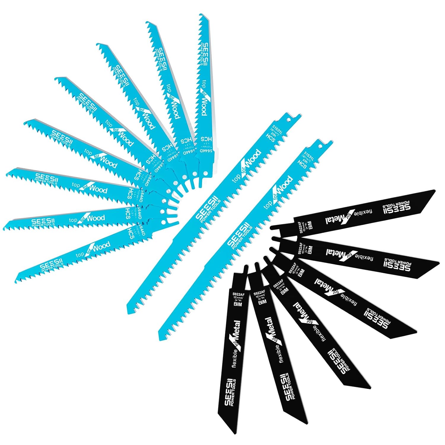 SEESII 16-Piece Reciprocating Saw Blade Set - Metal/Woodcutting Saw Blades, Pruner Saw Blades with Storage Box