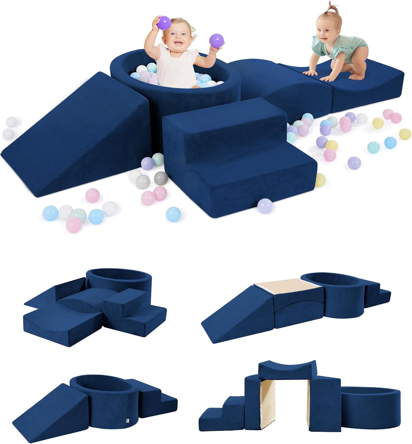 Foam Climbing Blocks with Ball Pit Designed for Toddlers Aged 1-3 -Great for Indoor Crawling, Inside Foam Playground Set for Little Ones to Active Playing -(Balls NOT Included) Grey