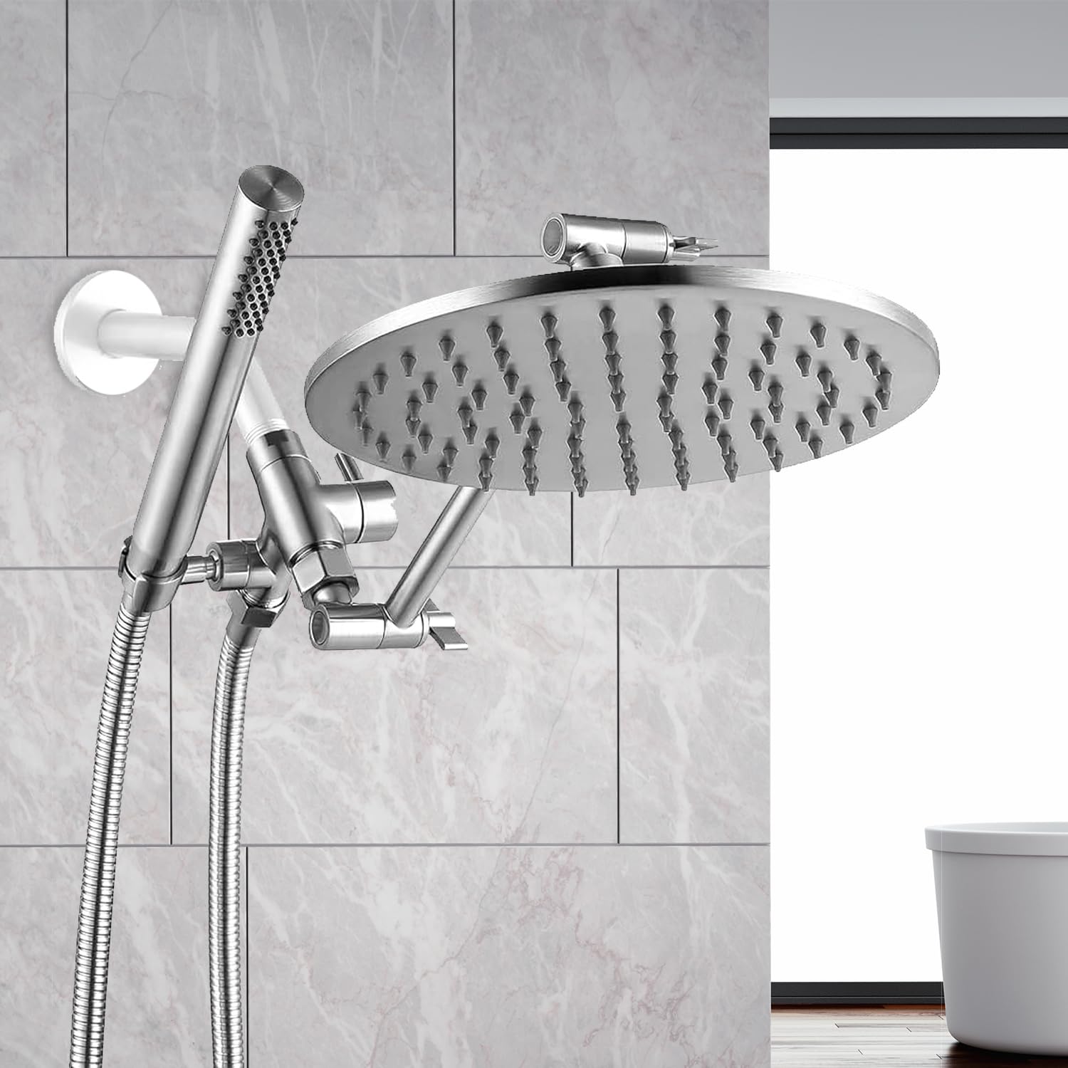Extensión de Alcachofa de Ducha, 288 mm Ajustable Brazo de Extensión de Alcachofa de Ducha de acero Inoxidable, Extensión de Brazo de Ducha con Tuercas de Seguridad, Conexión Universal G1/2'' (Plata)