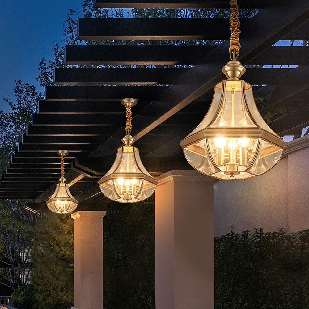 Lámpara colgante Exterior Impermeable IP44, lámpara colgante de cobre externa E14, 3 Luces, Luz de techo antioxidante, luminaria suspendida, iluminación de pabellón y Sala de sol.